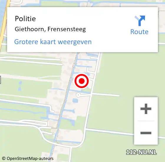 Locatie op kaart van de 112 melding: Politie Giethoorn, Frensensteeg op 21 augustus 2022 13:55