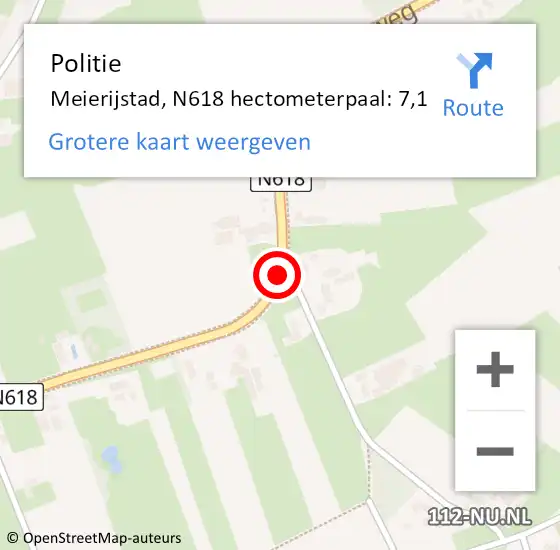 Locatie op kaart van de 112 melding: Politie Meierijstad, N618 hectometerpaal: 7,1 op 21 augustus 2022 13:55