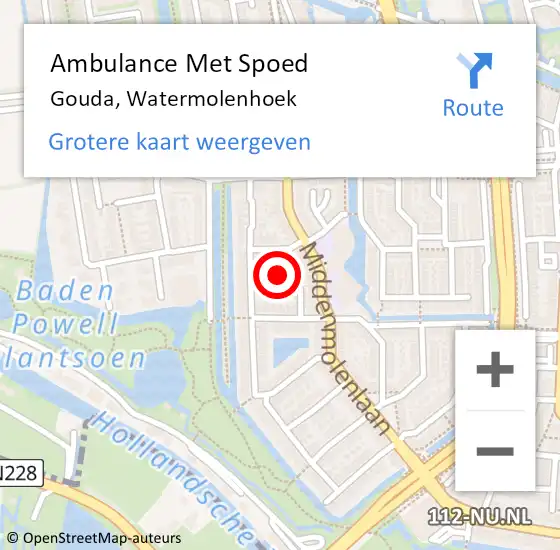 Locatie op kaart van de 112 melding: Ambulance Met Spoed Naar Gouda, Watermolenhoek op 21 augustus 2022 14:08