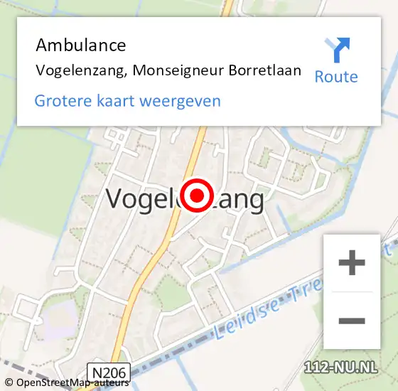 Locatie op kaart van de 112 melding: Ambulance Vogelenzang, Monseigneur Borretlaan op 21 augustus 2022 14:08