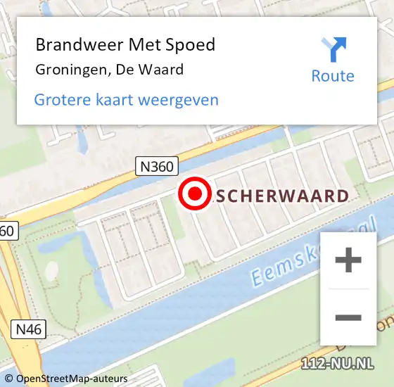 Locatie op kaart van de 112 melding: Brandweer Met Spoed Naar Groningen, De Waard op 21 augustus 2022 14:08