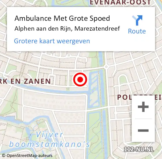 Locatie op kaart van de 112 melding: Ambulance Met Grote Spoed Naar Alphen aan den Rijn, Marezatendreef op 21 augustus 2022 14:17