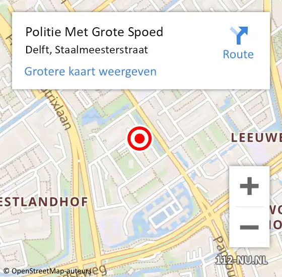 Locatie op kaart van de 112 melding: Politie Met Grote Spoed Naar Delft, Staalmeesterstraat op 21 augustus 2022 14:40