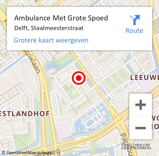 Locatie op kaart van de 112 melding: Ambulance Met Grote Spoed Naar Delft, Staalmeesterstraat op 21 augustus 2022 14:42