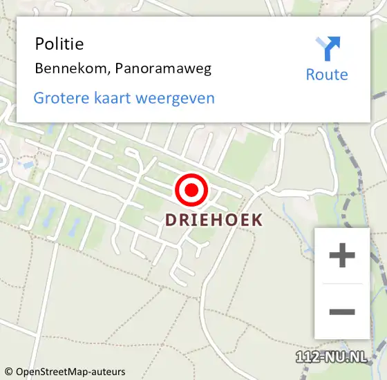 Locatie op kaart van de 112 melding: Politie Bennekom, Panoramaweg op 21 augustus 2022 15:33