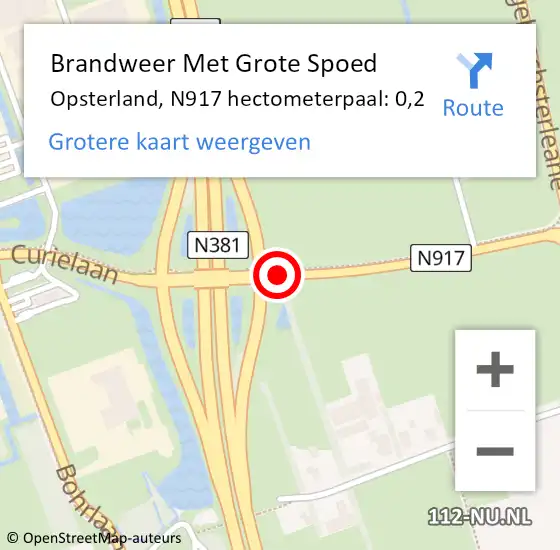 Locatie op kaart van de 112 melding: Brandweer Met Grote Spoed Naar Opsterland, N917 hectometerpaal: 0,2 op 21 augustus 2022 15:51