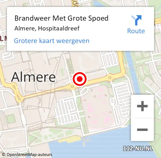 Locatie op kaart van de 112 melding: Brandweer Met Grote Spoed Naar Almere, Hospitaaldreef op 21 augustus 2022 16:07