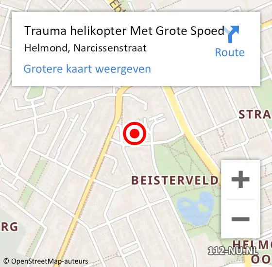 Locatie op kaart van de 112 melding: Trauma helikopter Met Grote Spoed Naar Helmond, Narcissenstraat op 21 augustus 2022 16:16