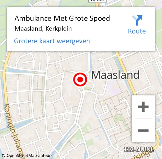 Locatie op kaart van de 112 melding: Ambulance Met Grote Spoed Naar Maasland, Kerkplein op 21 augustus 2022 16:29