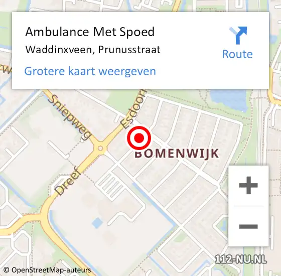 Locatie op kaart van de 112 melding: Ambulance Met Spoed Naar Waddinxveen, Prunusstraat op 21 augustus 2022 16:55