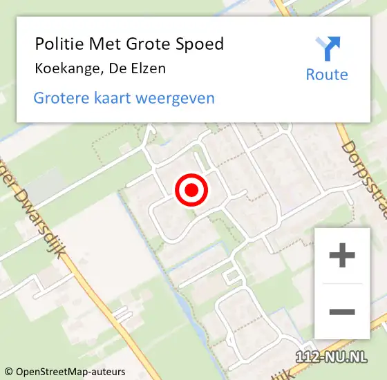 Locatie op kaart van de 112 melding: Politie Met Grote Spoed Naar Koekange, De Elzen op 21 augustus 2022 17:45