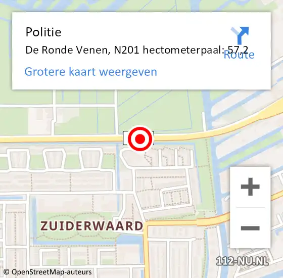 Locatie op kaart van de 112 melding: Politie De Ronde Venen, N201 hectometerpaal: 57,2 op 21 augustus 2022 17:57