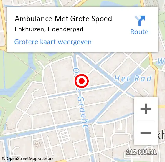 Locatie op kaart van de 112 melding: Ambulance Met Grote Spoed Naar Enkhuizen, Hoenderpad op 21 augustus 2022 18:17