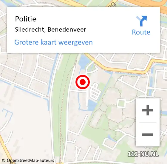 Locatie op kaart van de 112 melding: Politie Sliedrecht, Benedenveer op 21 augustus 2022 18:17