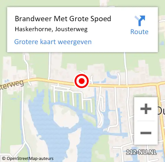 Locatie op kaart van de 112 melding: Brandweer Met Grote Spoed Naar Haskerhorne, Jousterweg op 21 augustus 2022 18:25