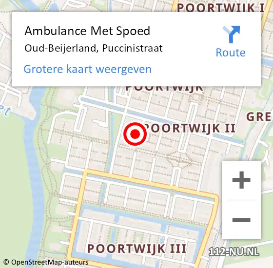 Locatie op kaart van de 112 melding: Ambulance Met Spoed Naar Oud-Beijerland, Puccinistraat op 21 augustus 2022 18:29