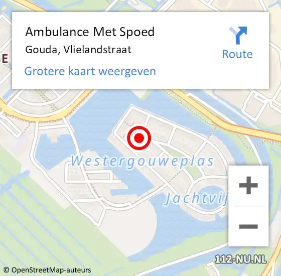 Locatie op kaart van de 112 melding: Ambulance Met Spoed Naar Gouda, Vlielandstraat op 21 augustus 2022 18:34