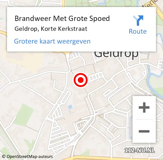 Locatie op kaart van de 112 melding: Brandweer Met Grote Spoed Naar Geldrop, Korte Kerkstraat op 21 augustus 2022 18:44