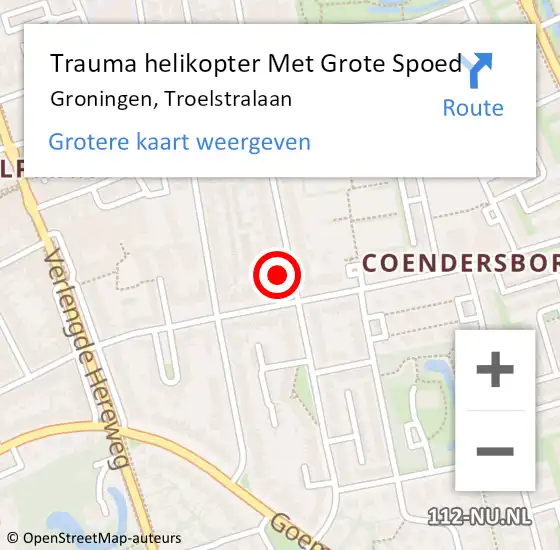Locatie op kaart van de 112 melding: Trauma helikopter Met Grote Spoed Naar Groningen, Troelstralaan op 21 augustus 2022 19:15