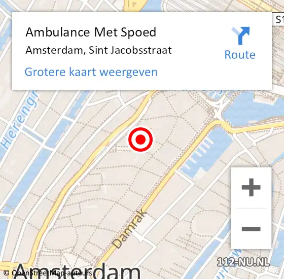 Locatie op kaart van de 112 melding: Ambulance Met Spoed Naar Amsterdam, Sint Jacobsstraat op 21 augustus 2022 19:16