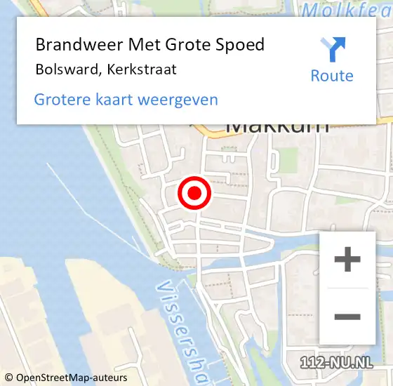 Locatie op kaart van de 112 melding: Brandweer Met Grote Spoed Naar Bolsward, Kerkstraat op 21 augustus 2022 19:50