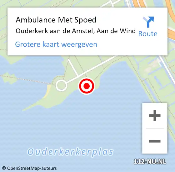 Locatie op kaart van de 112 melding: Ambulance Met Spoed Naar Ouderkerk aan de Amstel, Aan de Wind op 21 augustus 2022 20:16