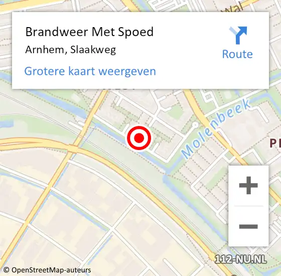 Locatie op kaart van de 112 melding: Brandweer Met Spoed Naar Arnhem, Slaakweg op 21 augustus 2022 20:41