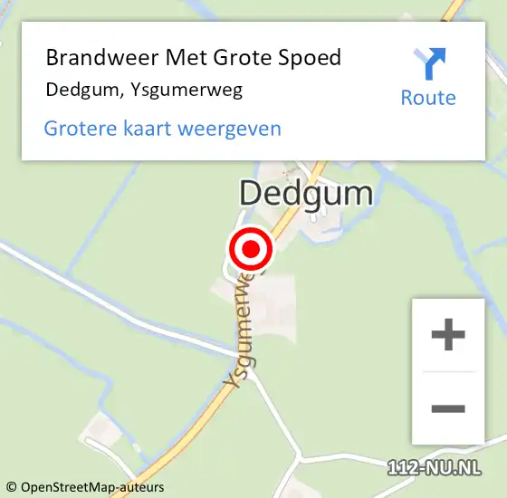 Locatie op kaart van de 112 melding: Brandweer Met Grote Spoed Naar Dedgum, Ysgumerweg op 21 augustus 2022 20:46