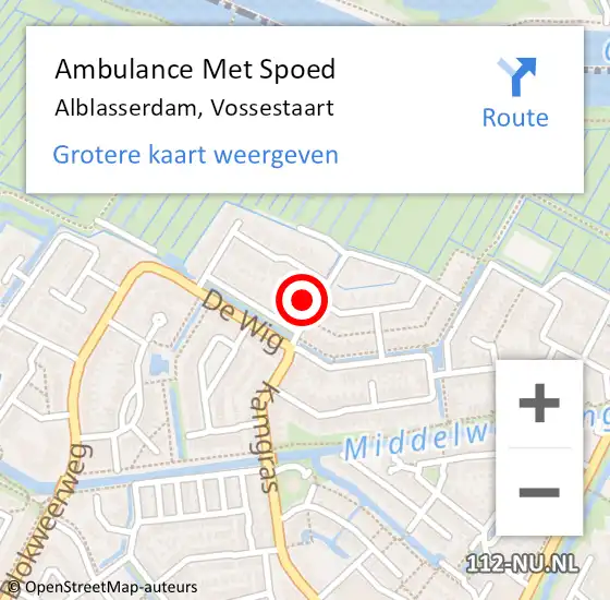 Locatie op kaart van de 112 melding: Ambulance Met Spoed Naar Alblasserdam, Vossestaart op 21 augustus 2022 20:53