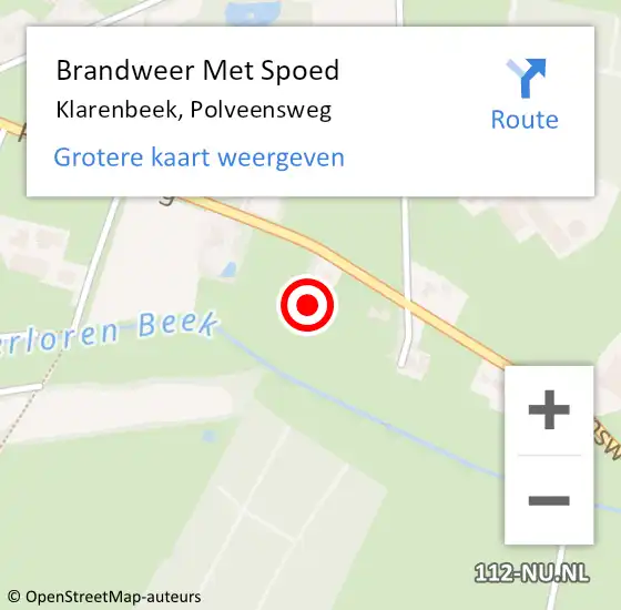 Locatie op kaart van de 112 melding: Brandweer Met Spoed Naar Klarenbeek, Polveensweg op 21 augustus 2022 21:35