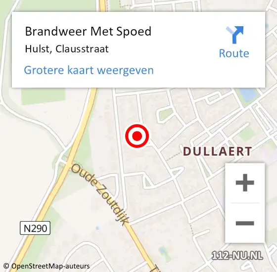 Locatie op kaart van de 112 melding: Brandweer Met Spoed Naar Hulst, Clausstraat op 21 augustus 2022 21:39