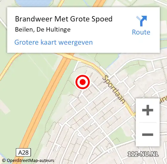 Locatie op kaart van de 112 melding: Brandweer Met Grote Spoed Naar Beilen, De Hultinge op 21 augustus 2022 21:42