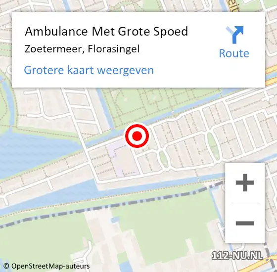 Locatie op kaart van de 112 melding: Ambulance Met Grote Spoed Naar Zoetermeer, Florasingel op 21 augustus 2022 21:46