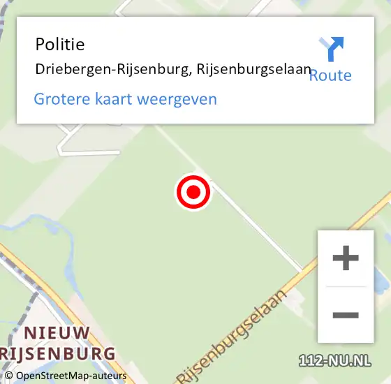 Locatie op kaart van de 112 melding: Politie Driebergen-Rijsenburg, Rijsenburgselaan op 21 augustus 2022 21:59