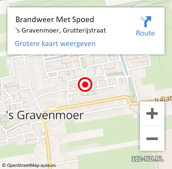 Locatie op kaart van de 112 melding: Brandweer Met Spoed Naar 's Gravenmoer, Grutterijstraat op 21 augustus 2022 22:10