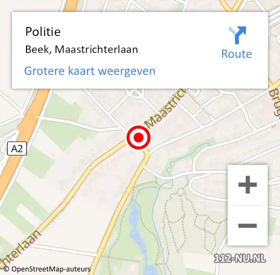 Locatie op kaart van de 112 melding: Politie Beek, Maastrichterlaan op 21 augustus 2022 22:16