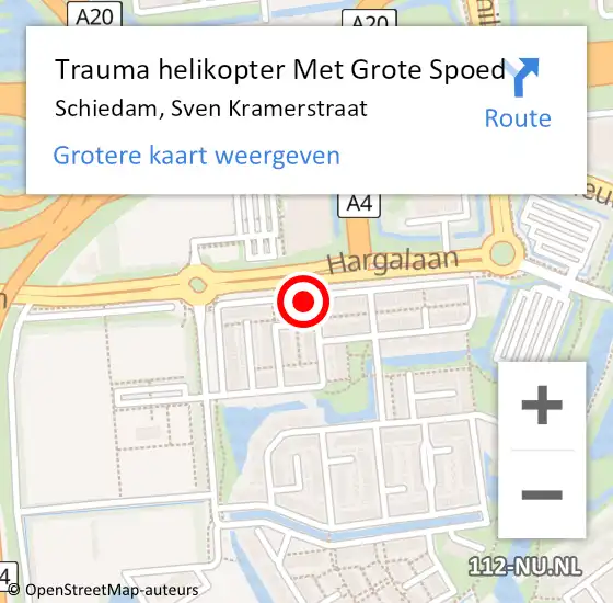 Locatie op kaart van de 112 melding: Trauma helikopter Met Grote Spoed Naar Schiedam, Sven Kramerstraat op 21 augustus 2022 23:13