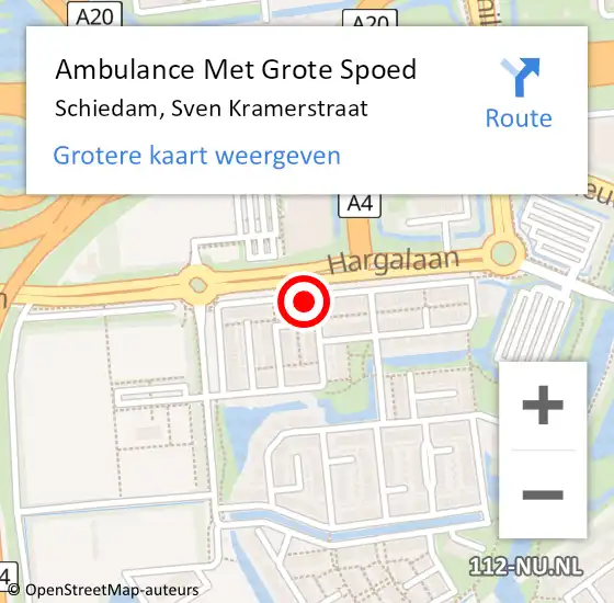 Locatie op kaart van de 112 melding: Ambulance Met Grote Spoed Naar Schiedam, Sven Kramerstraat op 21 augustus 2022 23:14