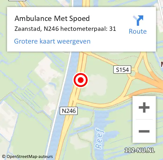 Locatie op kaart van de 112 melding: Ambulance Met Spoed Naar Zaanstad, N246 hectometerpaal: 31 op 21 augustus 2022 23:23