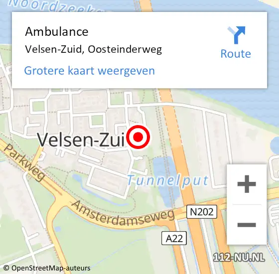 Locatie op kaart van de 112 melding: Ambulance Velsen-Zuid, Oosteinderweg op 21 augustus 2022 23:36