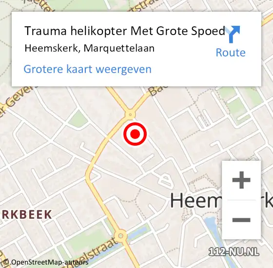 Locatie op kaart van de 112 melding: Trauma helikopter Met Grote Spoed Naar Heemskerk, Marquettelaan op 21 augustus 2022 23:45