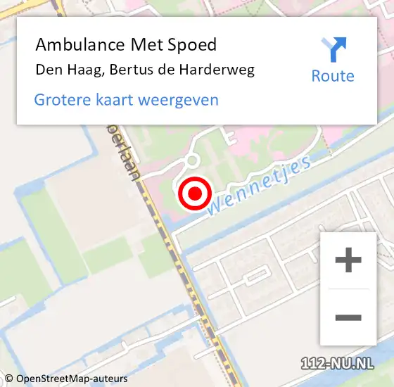 Locatie op kaart van de 112 melding: Ambulance Met Spoed Naar Den Haag, Bertus de Harderweg op 22 augustus 2022 00:11