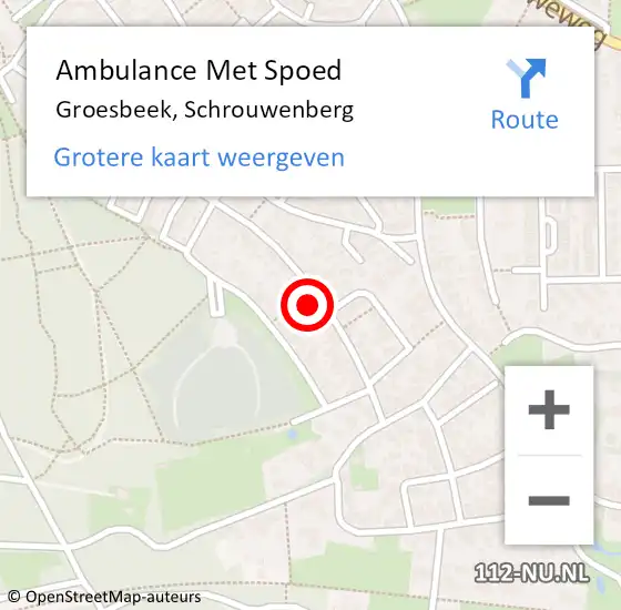 Locatie op kaart van de 112 melding: Ambulance Met Spoed Naar Groesbeek, Schrouwenberg op 22 augustus 2022 00:16