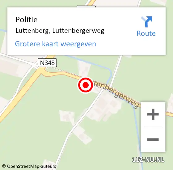 Locatie op kaart van de 112 melding: Politie Luttenberg, Luttenbergerweg op 22 augustus 2022 00:25