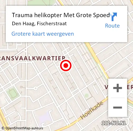 Locatie op kaart van de 112 melding: Trauma helikopter Met Grote Spoed Naar Den Haag, Fischerstraat op 22 augustus 2022 00:28