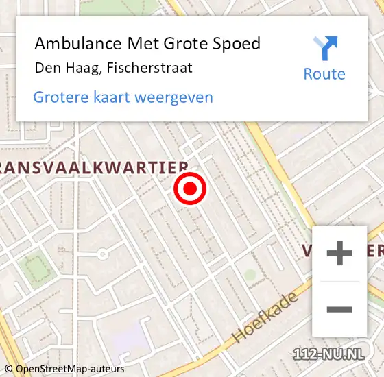 Locatie op kaart van de 112 melding: Ambulance Met Grote Spoed Naar Den Haag, Fischerstraat op 22 augustus 2022 00:33