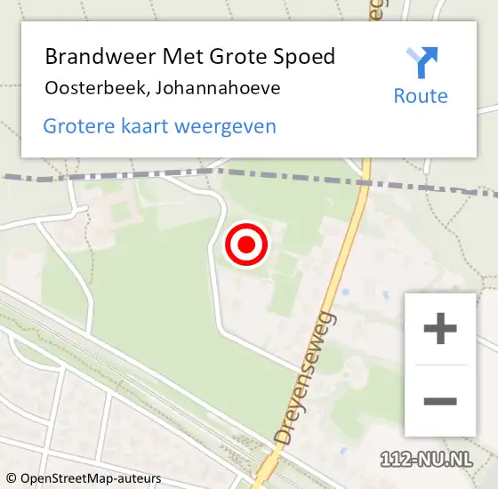 Locatie op kaart van de 112 melding: Brandweer Met Grote Spoed Naar Oosterbeek, Johannahoeve op 22 augustus 2022 01:13