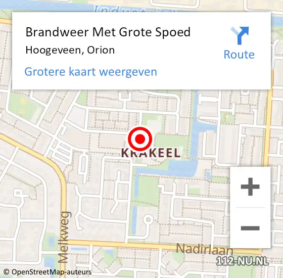 Locatie op kaart van de 112 melding: Brandweer Met Grote Spoed Naar Hoogeveen, Orion op 22 augustus 2022 01:38