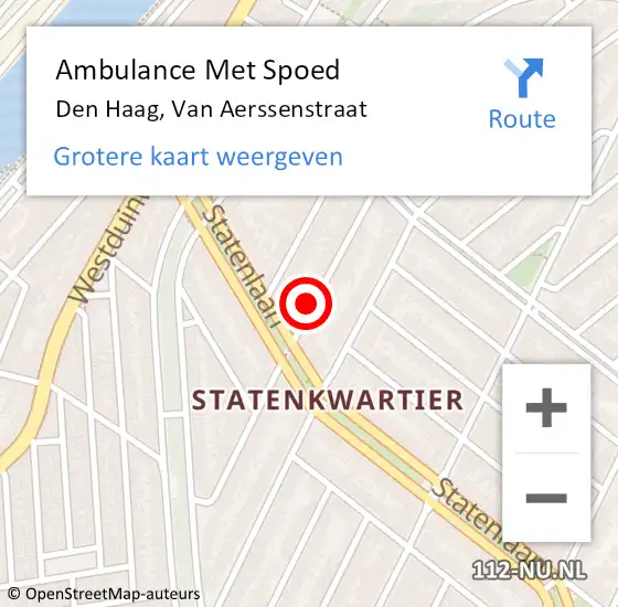 Locatie op kaart van de 112 melding: Ambulance Met Spoed Naar Den Haag, Van Aerssenstraat op 22 augustus 2022 02:40