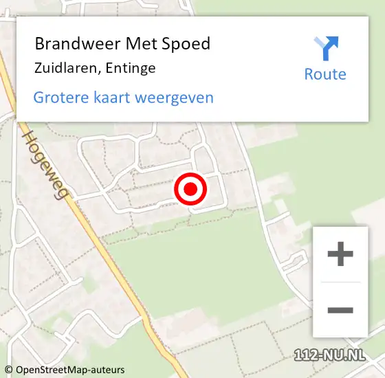 Locatie op kaart van de 112 melding: Brandweer Met Spoed Naar Zuidlaren, Entinge op 22 augustus 2022 02:41